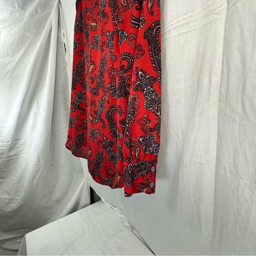 Loft Paisley Boatneck Puff Shoulder Blouse, Red, Size S - Picture 4 of 7